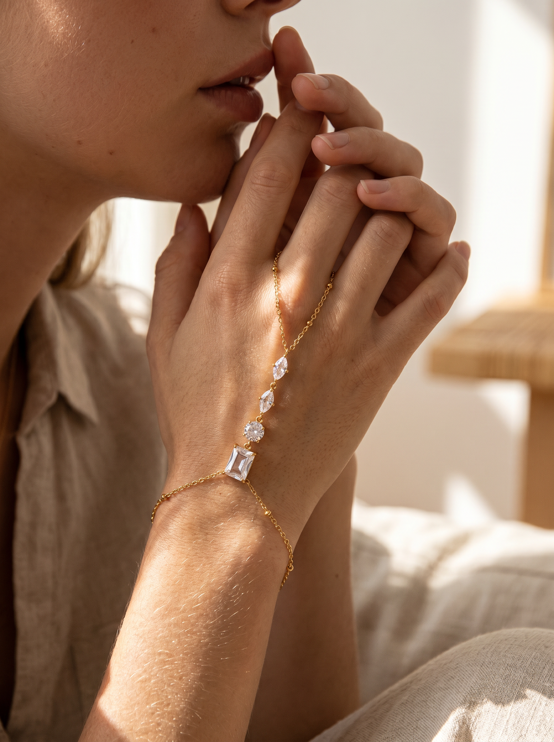 Fil — 18K CZ Hand Chain Bracelet