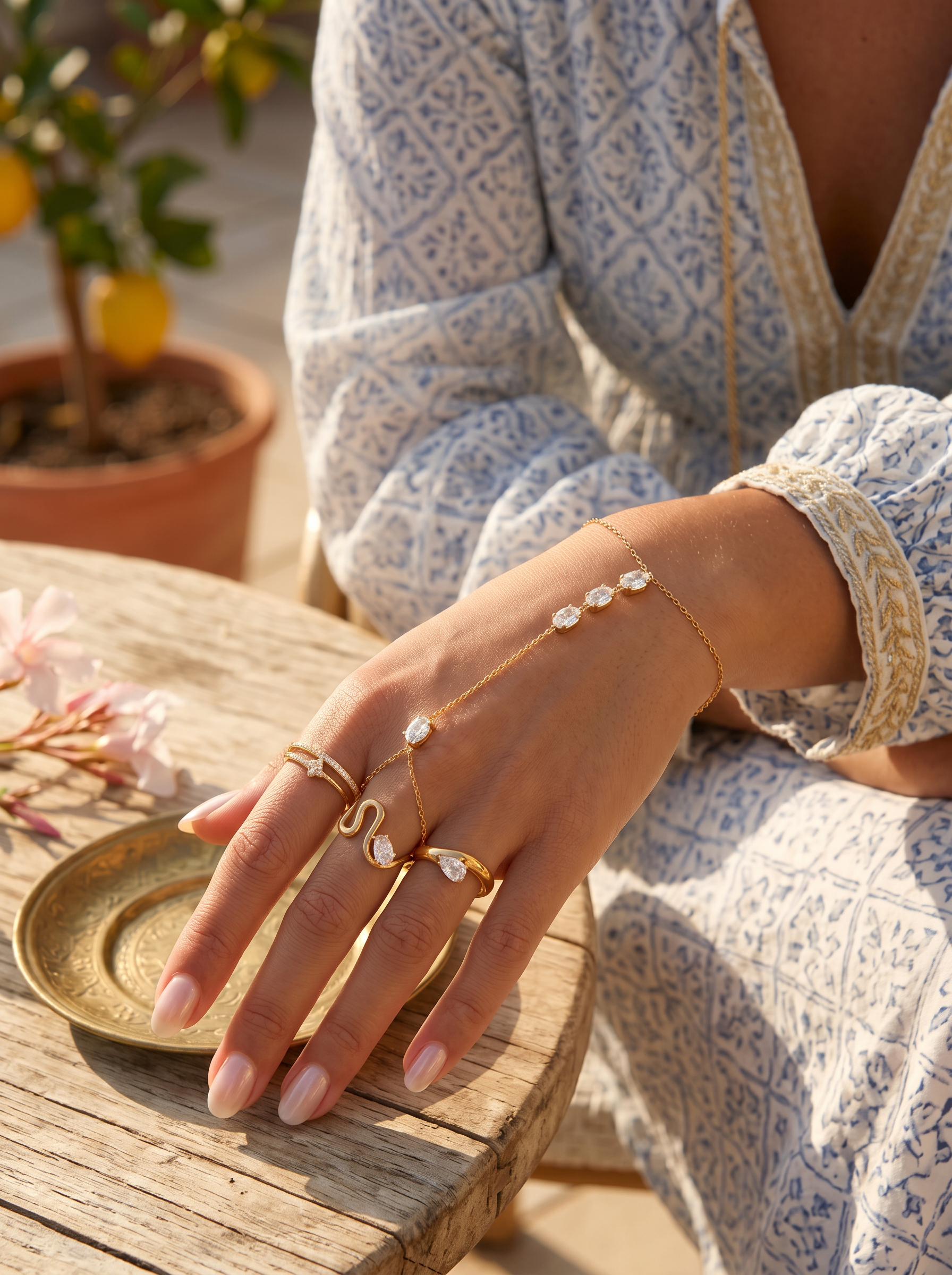Fil — 18K CZ Hand Chain Bracelet