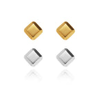 Carre square stud earrings gold and silver