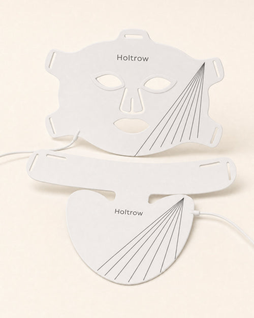 Holtrow Dawn face shield and neck piece together on a cream background