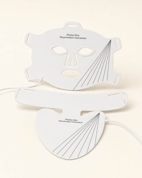 Holtrow Dawn face shield and neck piece together on a cream background