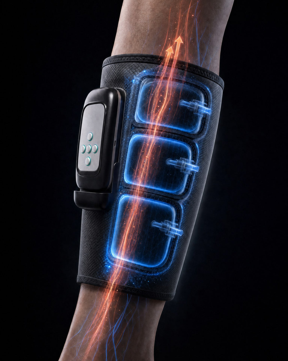 Cutaway view - three air chambers press upward through the calf sleeve