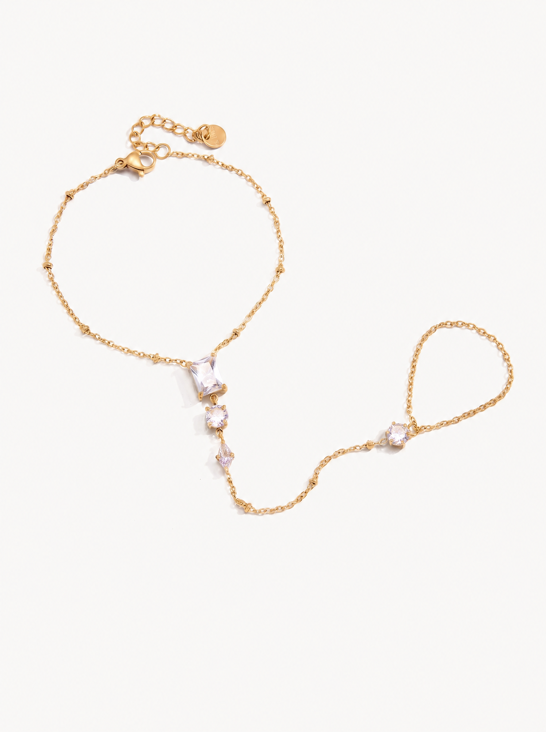 Fil 18K CZ hand chain bracelet