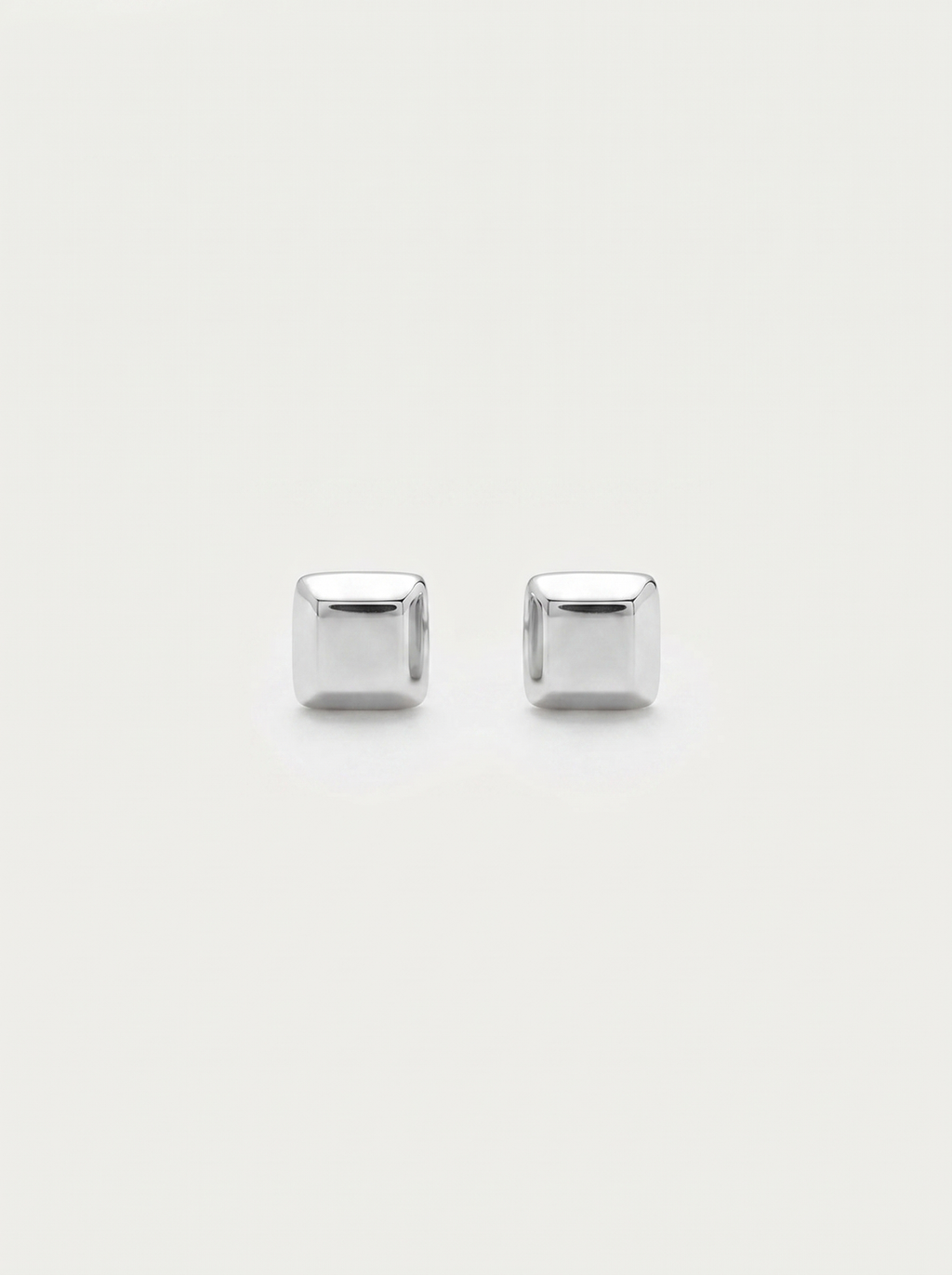 Carre silver cube stud earrings on clean white background