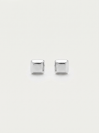 Carre silver cube stud earrings on clean white background