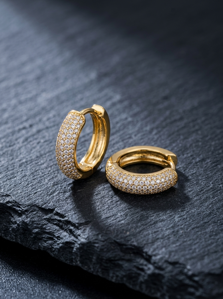 Brio — 18K Gold Pavé Huggie Earrings