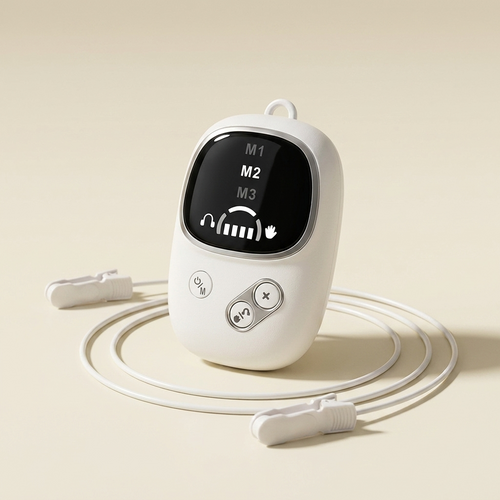 Holtrow Drift CES sleep device with ear-clip electrodes on a warm cream backdrop