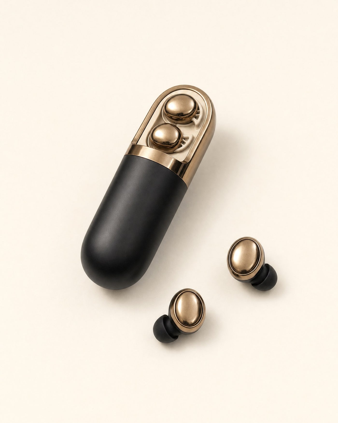 The Lull capsule with both earbuds beside it