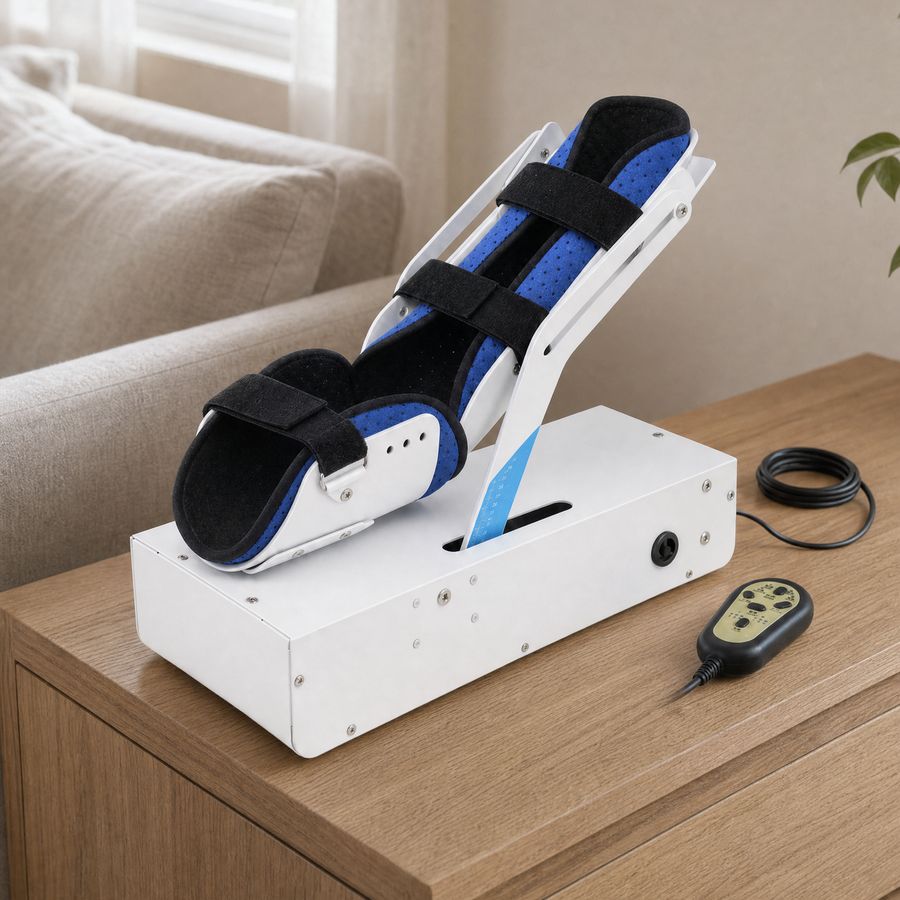 Glide Elbow on a wooden surface, cradle lowered, remote beside it
