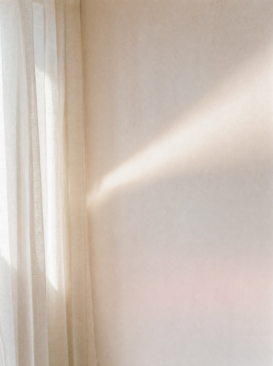 Morning light falling across a pale plaster wall