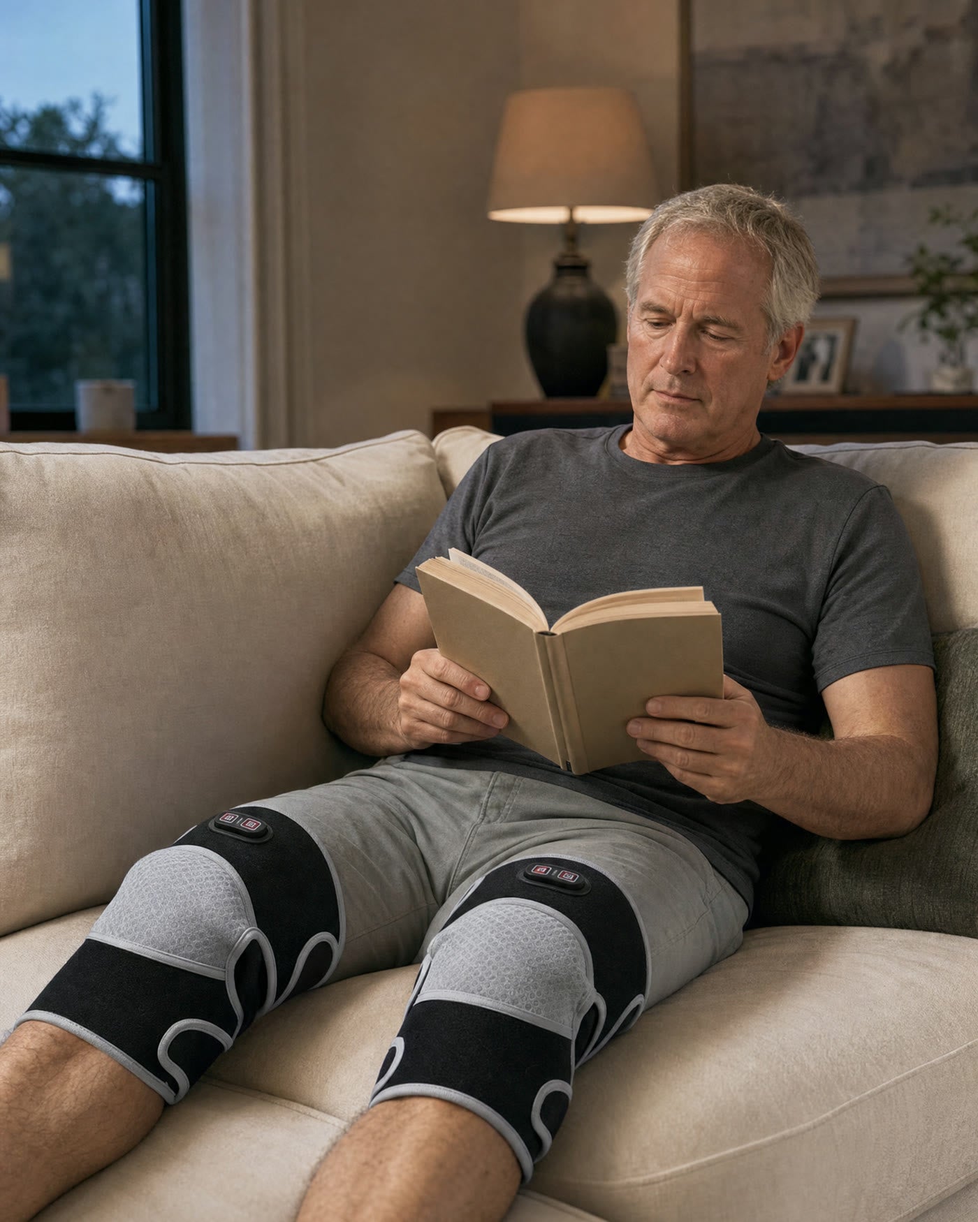 Worn while reading on a sofa